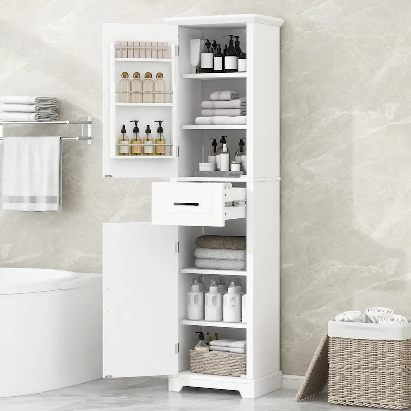 Meuble de rangement de salle de bain autoportant avec 2 portes et 1 tiroir