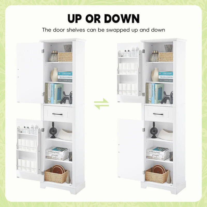 Meuble de rangement de salle de bain autoportant avec 2 portes et 1 tiroir