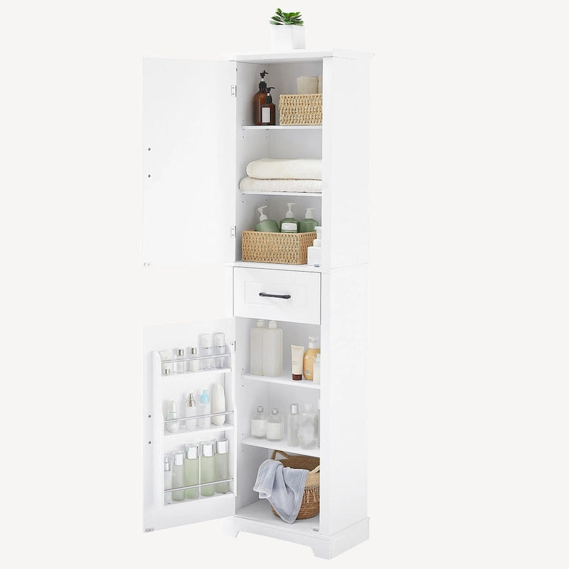 Meuble de rangement de salle de bain autoportant avec 2 portes et 1 tiroir