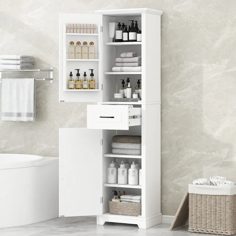 Meuble de rangement de salle de bain autoportant avec 2 portes et 1 tiroir