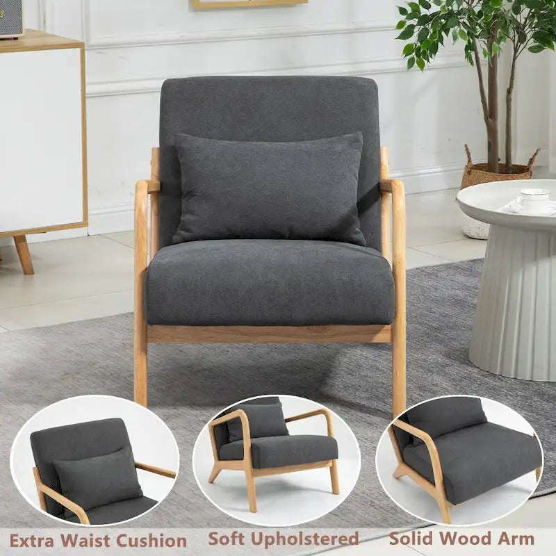 Fauteuil d'appoint en velours du milieu du siècle avec coussin lombaire