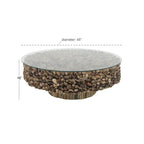 Table basse ronde avec base en bois recyclé et plateau en verre – Marron