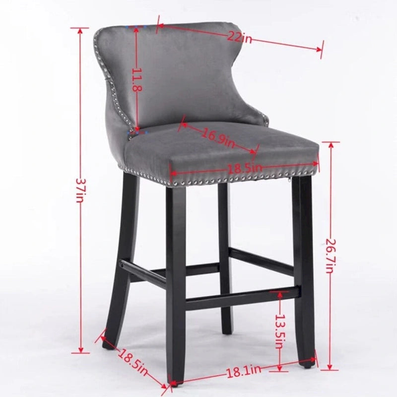 Tabourets de bar à dossier ailé en velours capitonné – Lot de 2