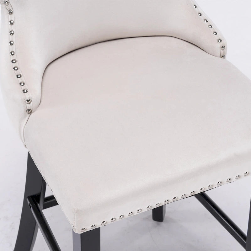 Tabourets de bar à dossier ailé en velours capitonné – Lot de 2