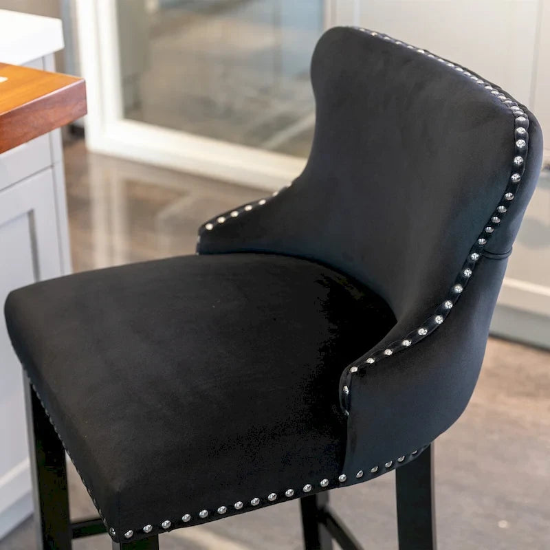 Tabourets de bar à dossier ailé en velours capitonné – Lot de 2