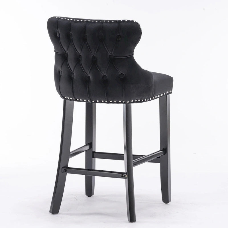 Tabourets de bar à dossier ailé en velours capitonné – Lot de 2
