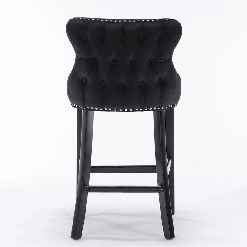 Tabourets de bar à dossier ailé en velours capitonné – Lot de 2