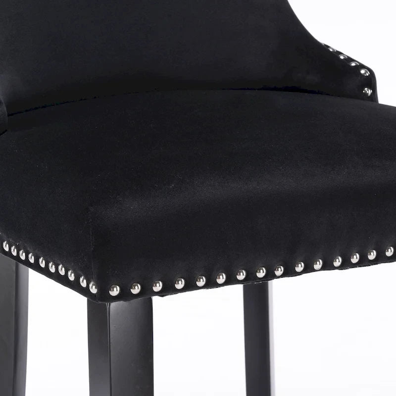 Tabourets de bar à dossier ailé en velours capitonné – Lot de 2
