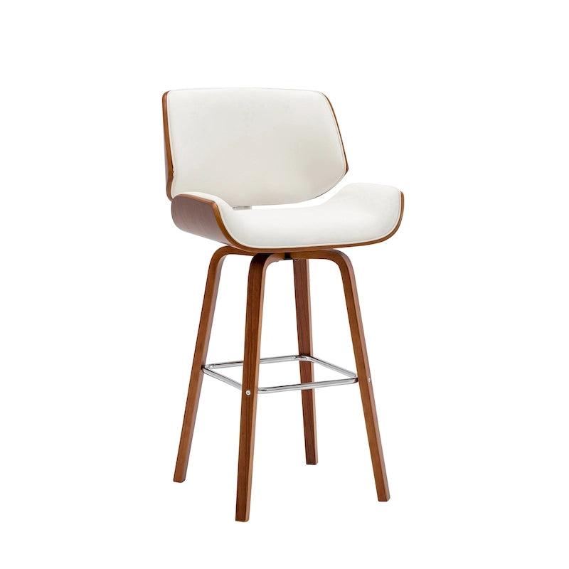 Tabouret de comptoir pivotant avec assise en cuir PU et pieds en bois