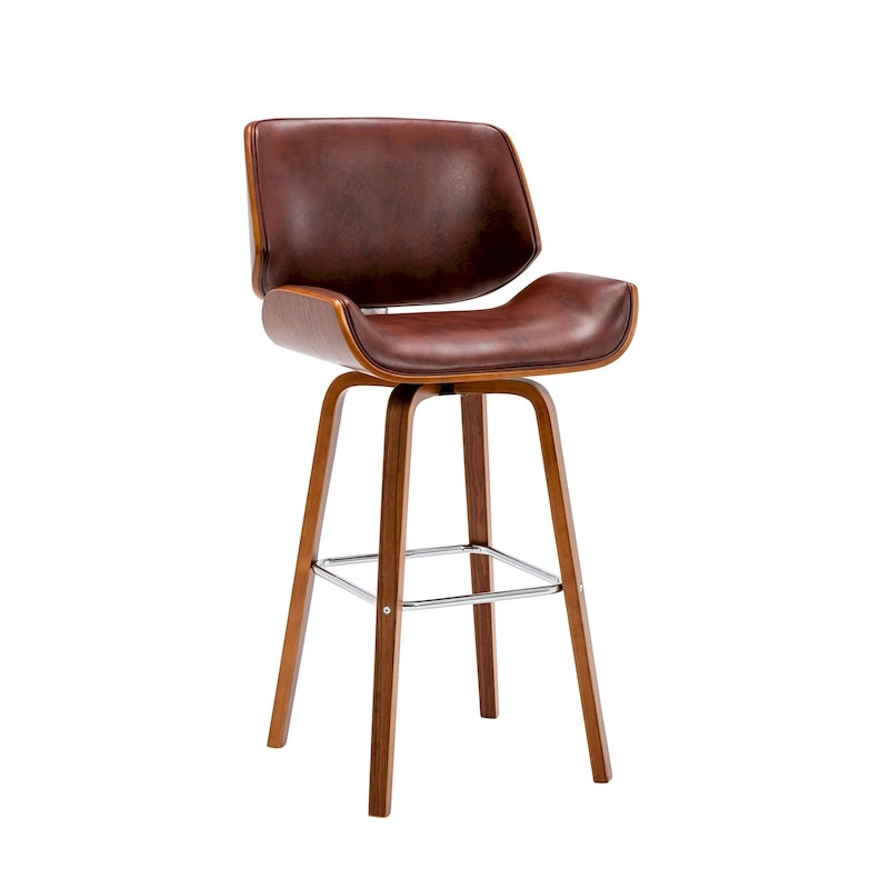 Tabouret de comptoir pivotant avec assise en cuir PU et pieds en bois