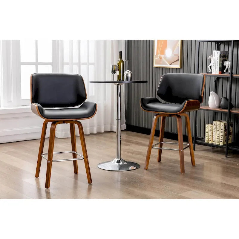 Tabouret de comptoir pivotant avec assise en cuir PU et pieds en bois