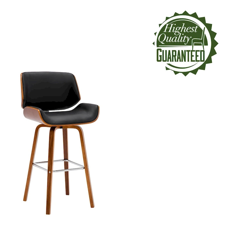 Tabouret de comptoir pivotant avec assise en cuir PU et pieds en bois