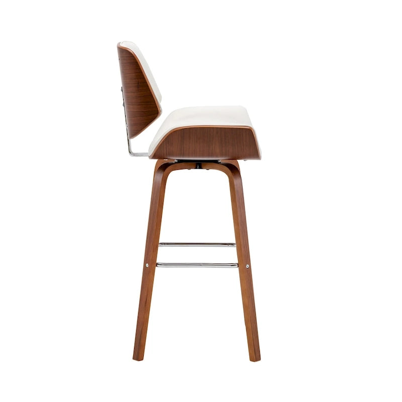 Tabouret de comptoir pivotant avec assise en cuir PU et pieds en bois