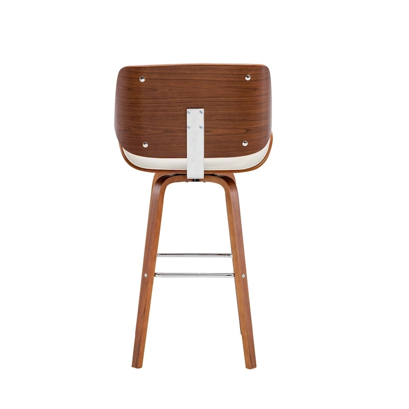 Tabouret de comptoir pivotant avec assise en cuir PU et pieds en bois
