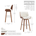 Tabouret de comptoir pivotant avec assise en cuir PU et pieds en bois