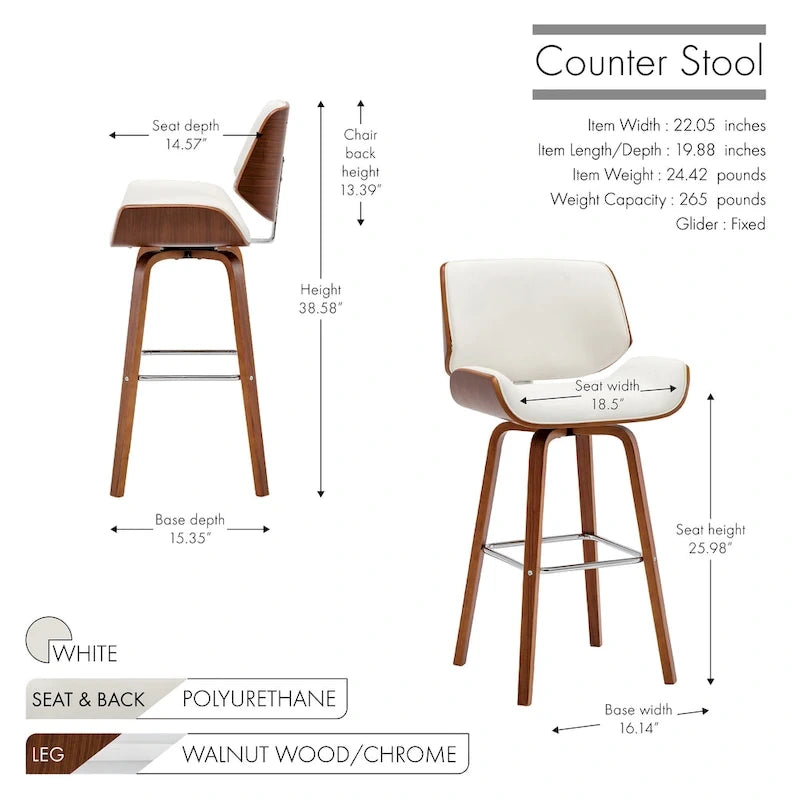 Tabouret de comptoir pivotant avec assise en cuir PU et pieds en bois