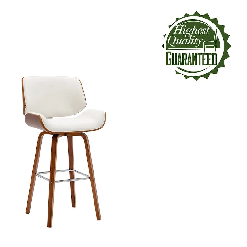 Tabouret de comptoir pivotant avec assise en cuir PU et pieds en bois