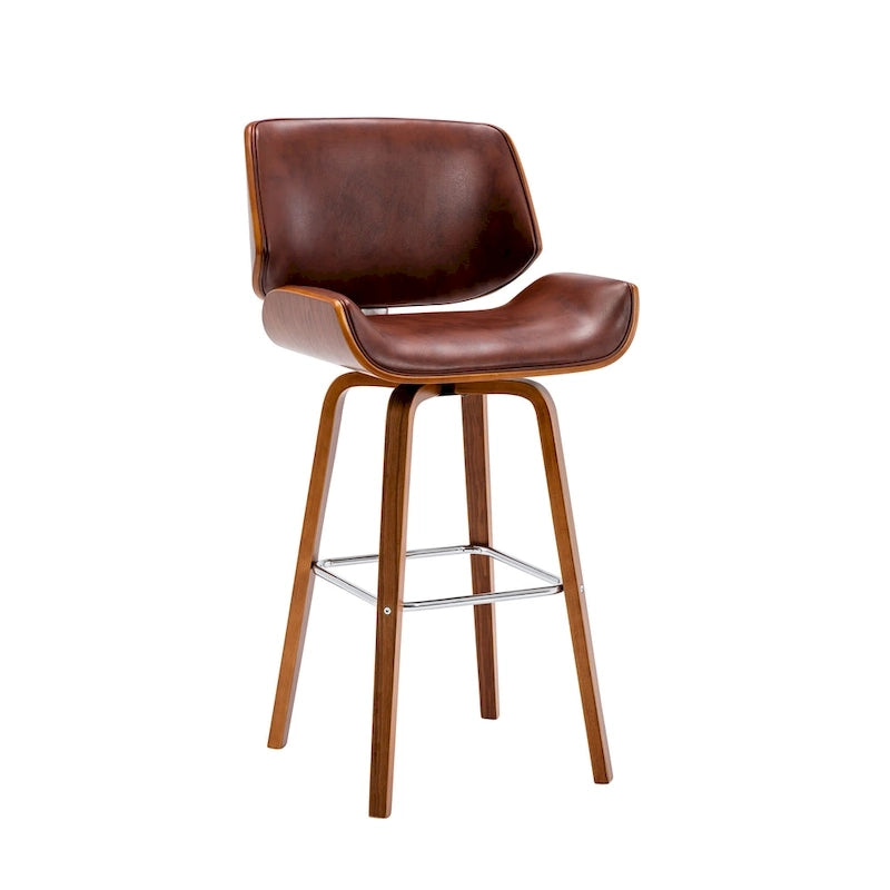 Tabouret de comptoir pivotant avec assise en cuir PU et pieds en bois