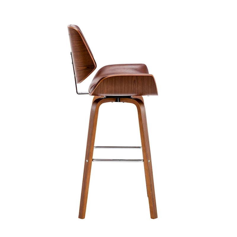 Tabouret de comptoir pivotant avec assise en cuir PU et pieds en bois