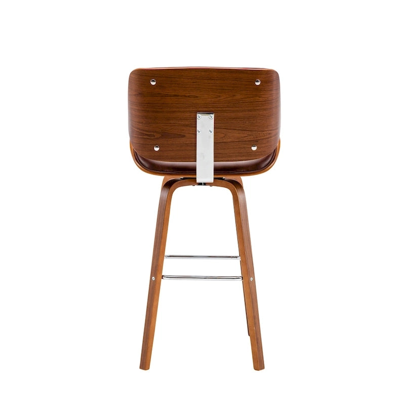 Tabouret de comptoir pivotant avec assise en cuir PU et pieds en bois