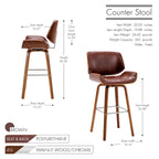 Tabouret de comptoir pivotant avec assise en cuir PU et pieds en bois