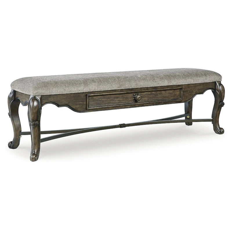 Banc de salle à manger marron foncé avec tiroir de rangement - 63,25L x 17,5P x 20,25H