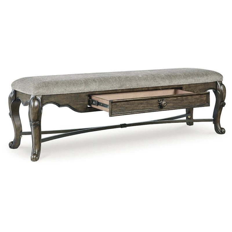 Banc de salle à manger marron foncé avec tiroir de rangement - 63,25L x 17,5P x 20,25H