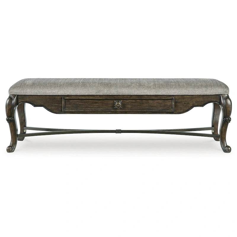 Banc de salle à manger marron foncé avec tiroir de rangement - 63,25L x 17,5P x 20,25H