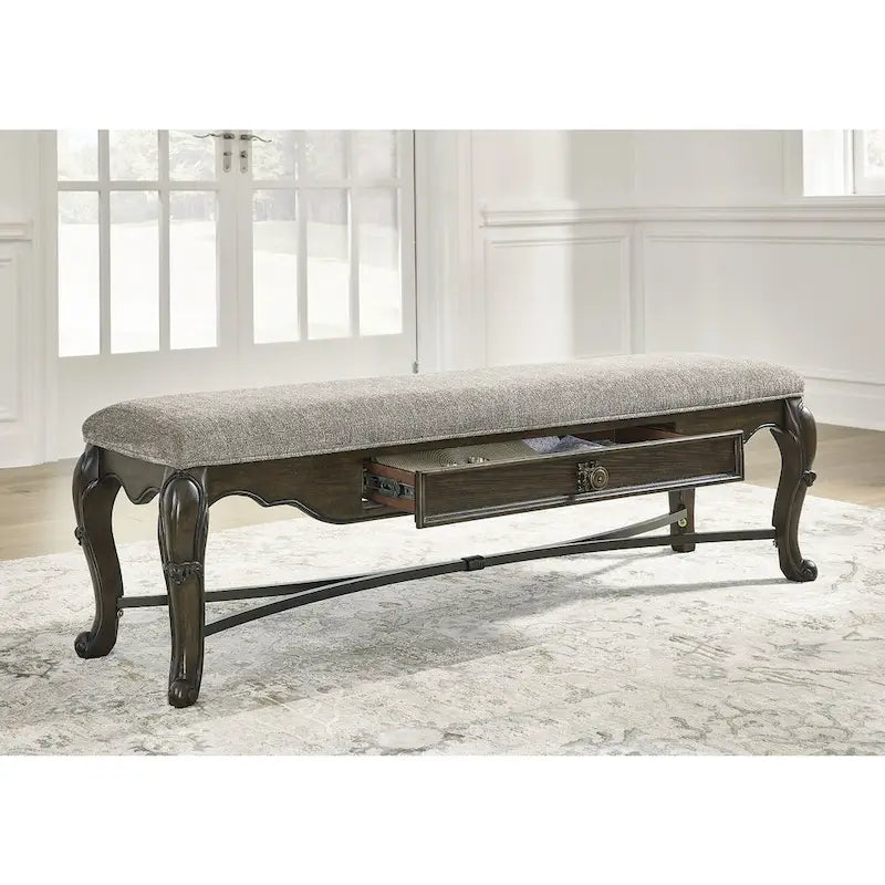 Banc de salle à manger marron foncé avec tiroir de rangement - 63,25L x 17,5P x 20,25H