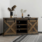 Meuble TV d'angle de 66 pouces, style ferme, pour téléviseurs jusqu'à 80 pouces, finition bois de grange
