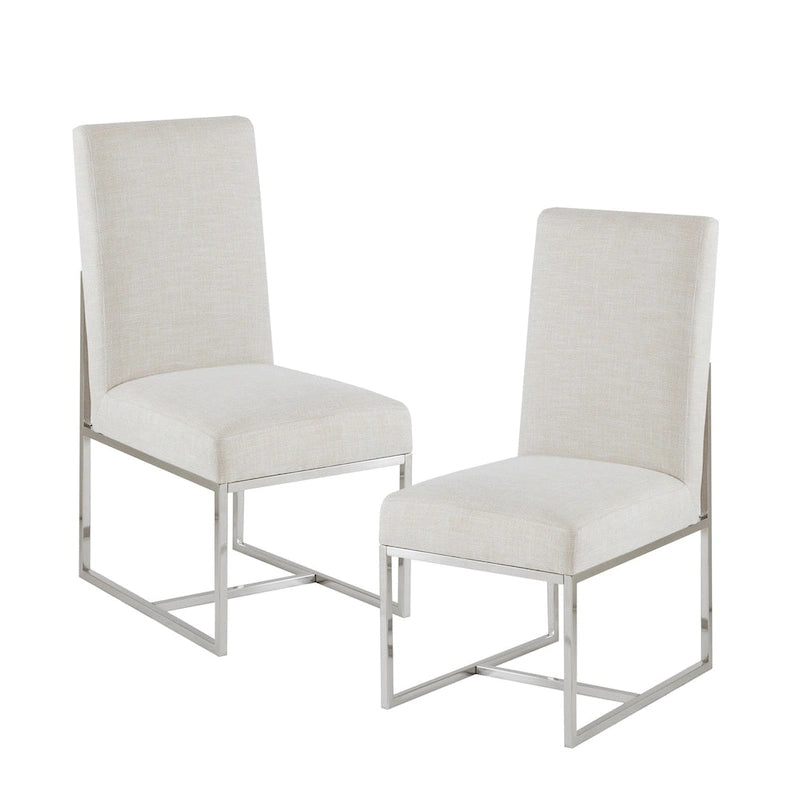 Chaises de salle à manger en tissu naturel avec pieds en métal (Lot de 2)