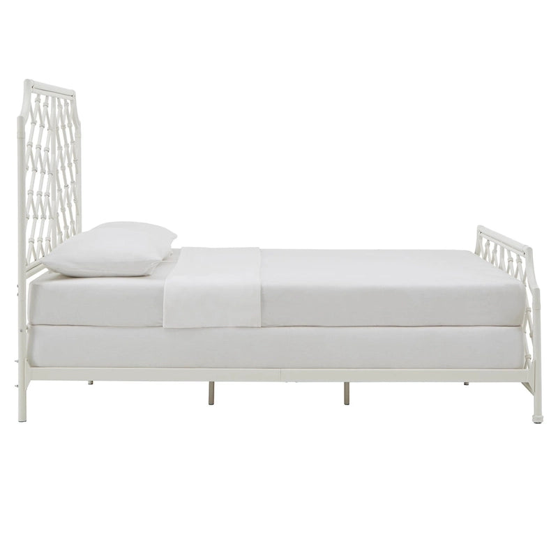 Lit double en métal blanc mosaïque géométrique