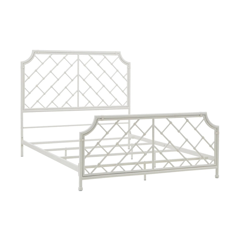 Lit double en métal blanc mosaïque géométrique