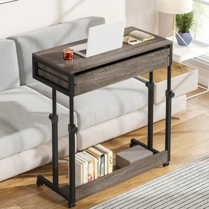 Table d'appoint réglable en hauteur avec tiroirs et roulettes