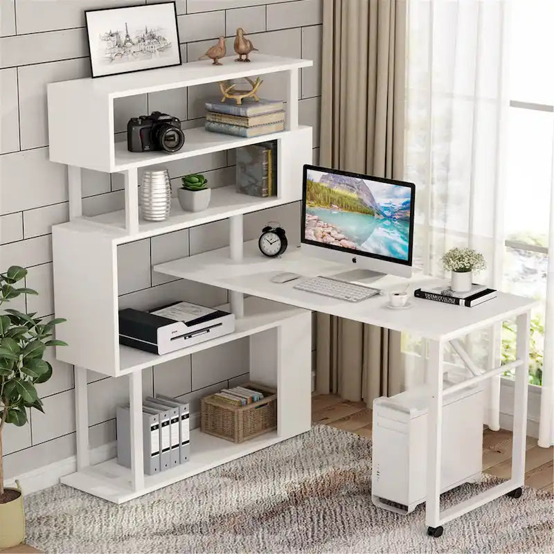 Bureau d'angle avec bibliothèque à 5 étagères