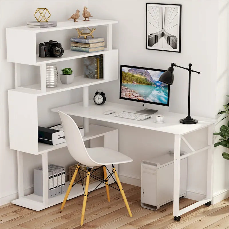 Bureau d'angle avec bibliothèque à 5 étagères