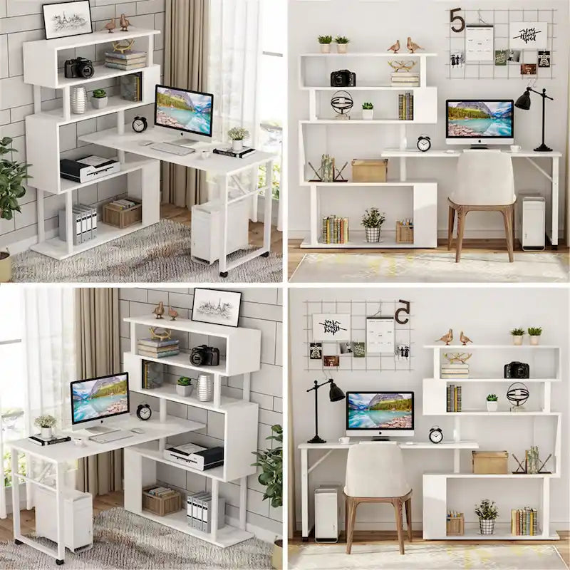 Bureau d'angle avec bibliothèque à 5 étagères