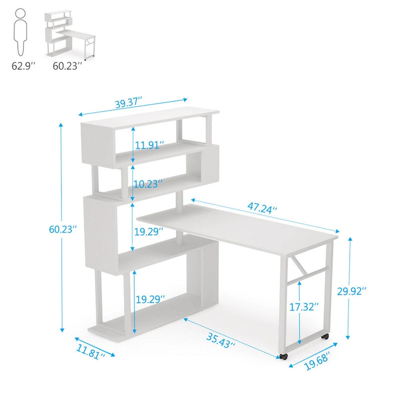 Bureau d'angle avec bibliothèque à 5 étagères