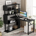 Bureau d'angle avec bibliothèque à 5 étagères