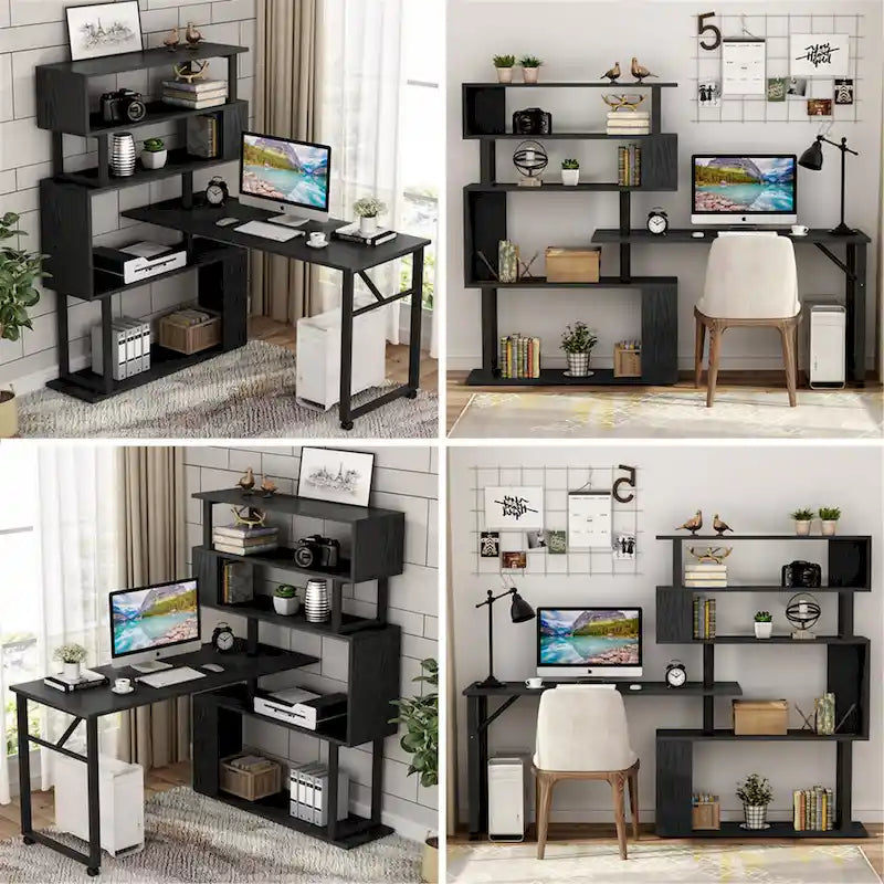 Bureau d'angle avec bibliothèque à 5 étagères