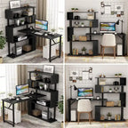 Bureau d'angle avec bibliothèque à 5 étagères