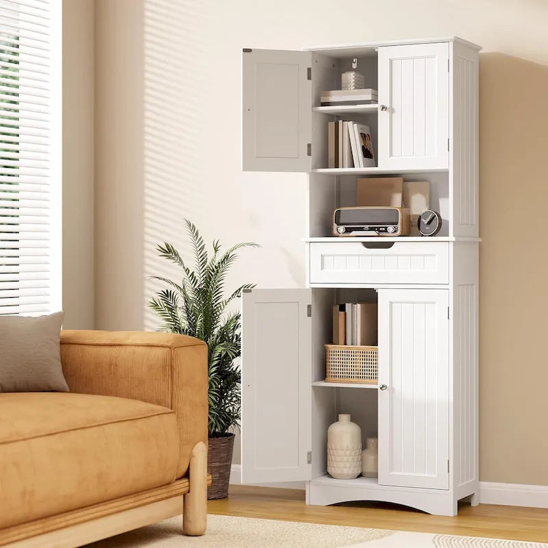 Armoire de rangement autoportante avec tiroir et étagères réglables