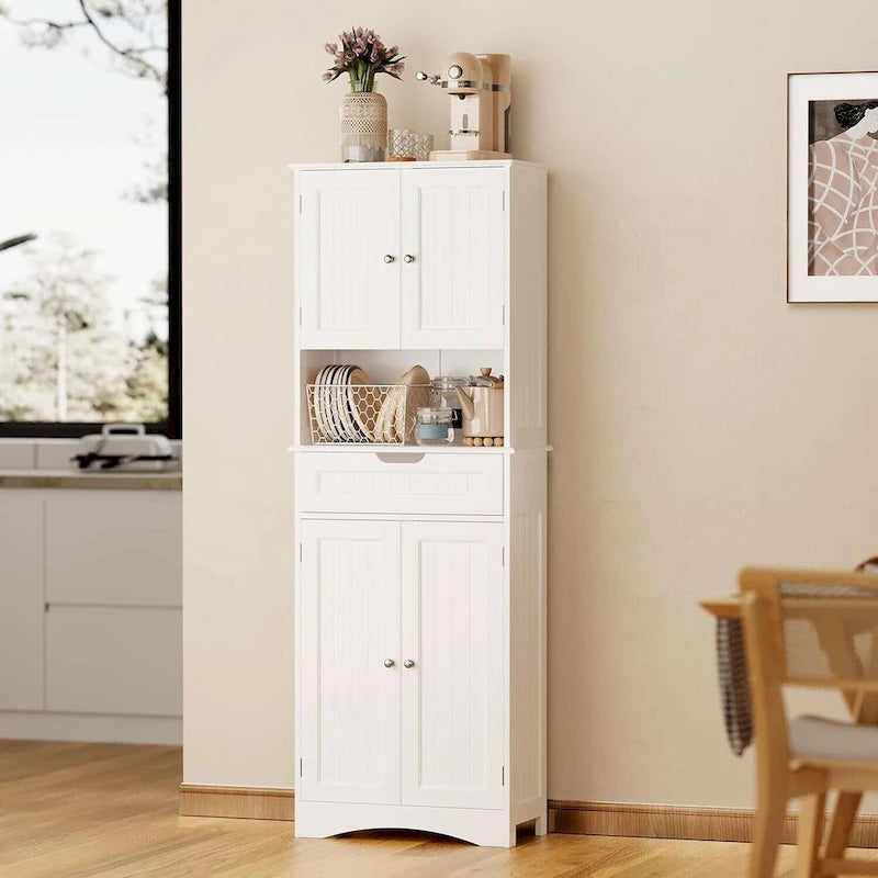 Armoire de rangement autoportante avec tiroir et étagères réglables