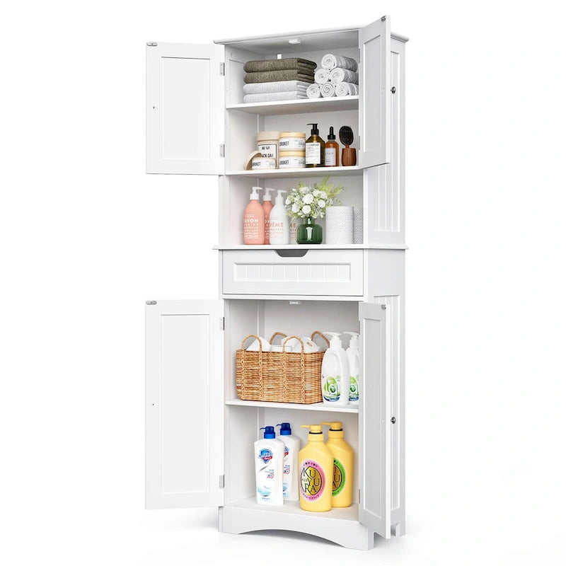 Armoire de rangement autoportante avec tiroir et étagères réglables
