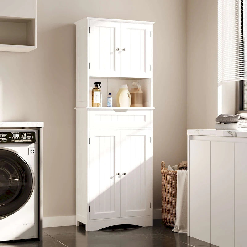 Armoire de rangement autoportante avec tiroir et étagères réglables