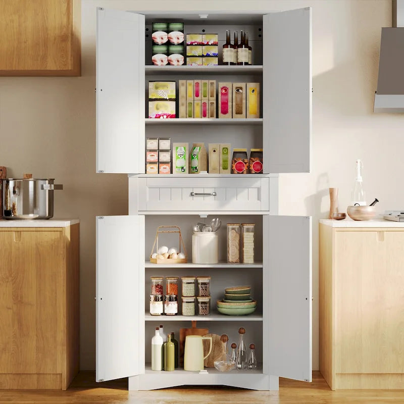 Armoire de rangement autoportante avec tiroir et étagères réglables