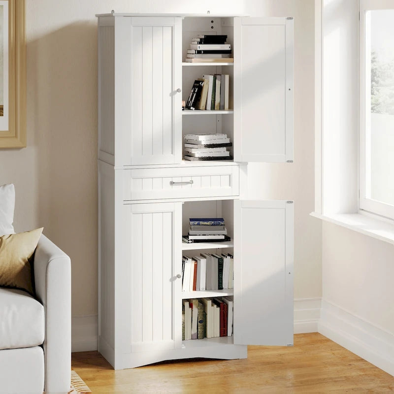 Armoire de rangement autoportante avec tiroir et étagères réglables