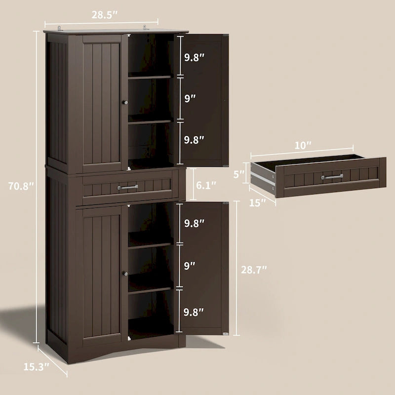 Armoire de rangement autoportante avec tiroir et étagères réglables