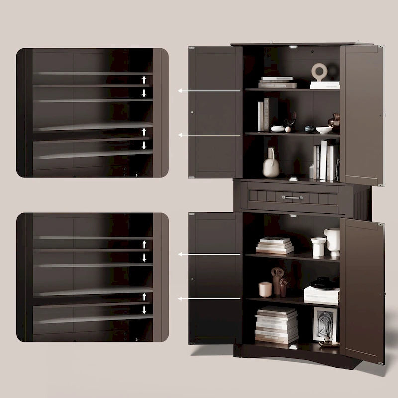 Armoire de rangement autoportante avec tiroir et étagères réglables