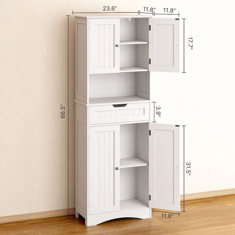 Armoire de rangement autoportante avec tiroir et étagères réglables